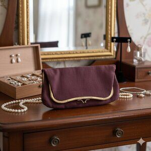 Vintage 1930s/40s Brown Kiss-Lock Clutch + Original Attach Coin Purse